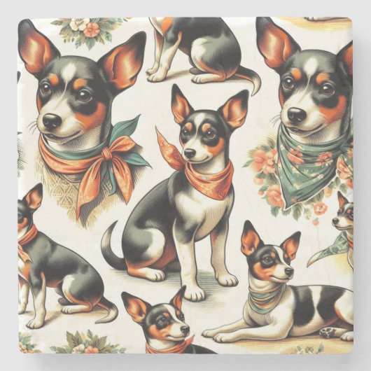 Niedlich Vintage Ratte Terrier Seamless Steinuntersetzer (Vorderseite)