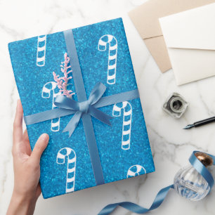 Niedlich Vintage Weihnachten Candy Cane Glitzer Ho Geschenkpapier