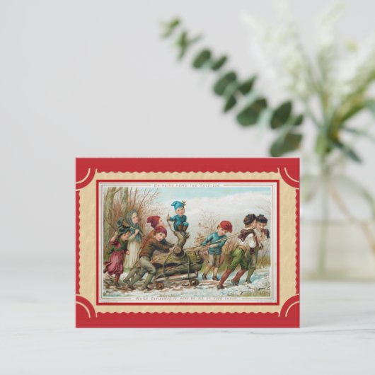 Niedlich Vintage Weihnachts-Weihnachten-Log Postkarte (Stehend Vorderseite)