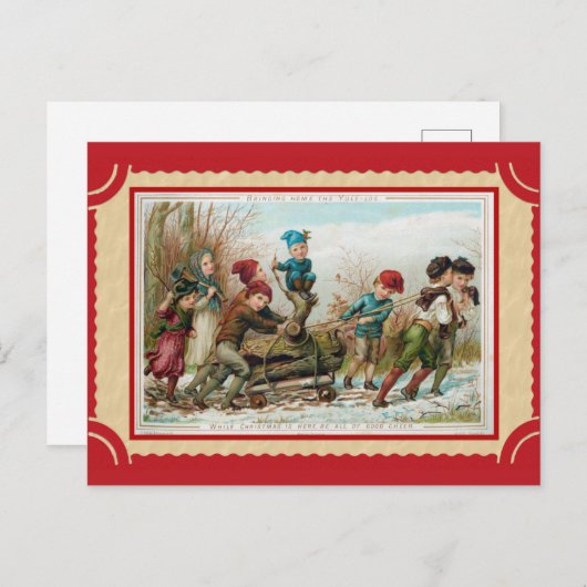 Niedlich Vintage Weihnachts-Weihnachten-Log Postkarte (Vorne/Hinten)