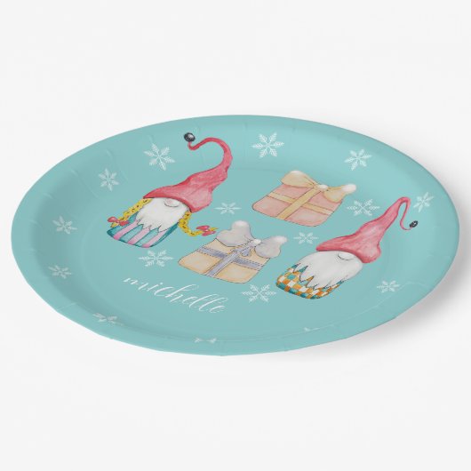 Niedlich Vintage Weihnachtsgeschenk Gnome Pappteller (Schrägansicht)