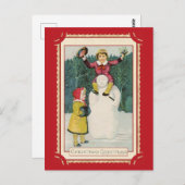 Niedlich Vintage Weihnachtsgrüße Kinder Snowman Postkarte (Vorne/Hinten)