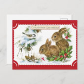 Niedlich Vintage Weihnachtsgrüße Sonniges Rabbit Postkarte (Vorne/Hinten)