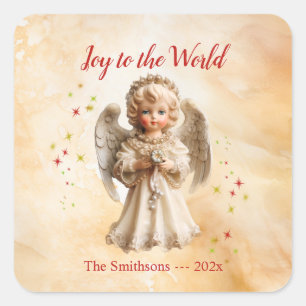 Niedlich Vintager Angel Weihnachten Quadratischer Aufkleber