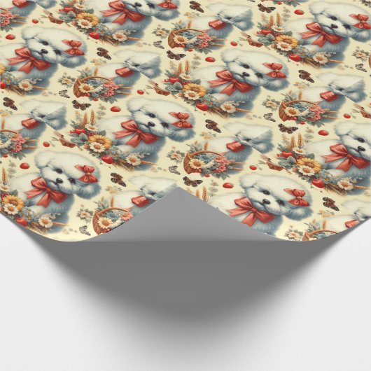 Niedlich Vintager Bichon Frisé Illustration Geschenkpapier (Ecke)