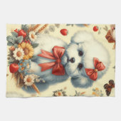 Niedlich Vintager Bichon Frisé Illustration Geschirrtuch (Horizontal)