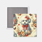 Niedlich Vintager Bichon Frisé Illustration Magnet (Vorderseite/Rückseite)