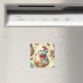 Niedlich Vintager Bichon Frisé Illustration Magnet (In Situ (Geschirrspüler))
