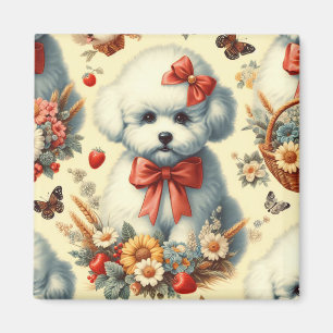 Niedlich Vintager Bichon Frisé Illustration Magnet