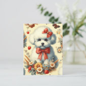 Niedlich Vintager Bichon Frisé Illustration Postkarte (Stehend Vorderseite)