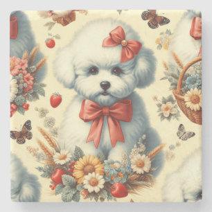 Niedlich Vintager Bichon Frisé Illustration Steinuntersetzer