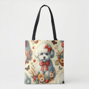 Niedlich Vintager Bichon Frisé Illustration Tasche
