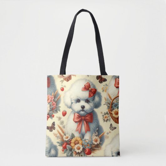 Niedlich Vintager Bichon Frisé Illustration Tasche (Vorderseite)