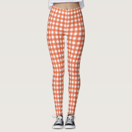Niedlich Vintages Orange Gingham Kariertes Muster  Leggings