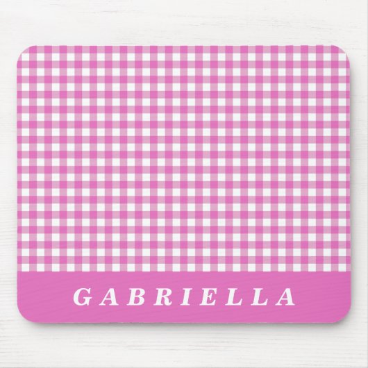 Niedlich Vintages Pink Gingham Kariert Personalisi Mousepad (Vorne)