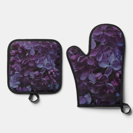 Niedlich-violette Blumen Ofenhandschuh & Topflappen-Set (Vorderseite)