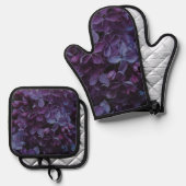 Niedlich-violette Blumen Ofenhandschuh & Topflappen-Set (Vorderseite/Rückseite)