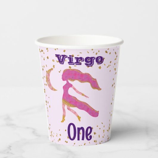 Niedlich Virgo First Birthday & Gold Confetti Pappbecher (Rückseite)