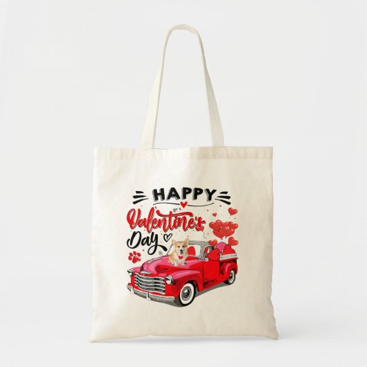 Niedlich Walisisch Corgi Red Truck Happy Valentine Tragetasche (Vorne)