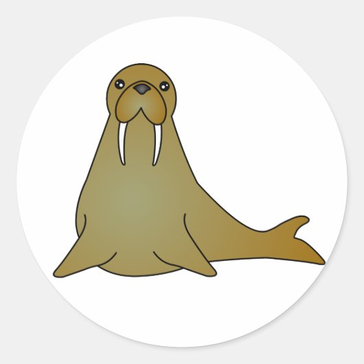 Niedlich Walrus Cartoon Runder Aufkleber (Vorderseite)