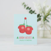 Niedlich Warme Wünsche Weihnachten Mittens Couple Postkarte (Stehend Vorderseite)