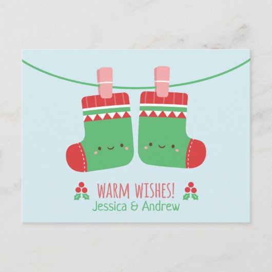 Niedlich Warme Wünsche Weihnachten Strümpfe Couple Postkarte (Vorderseite)