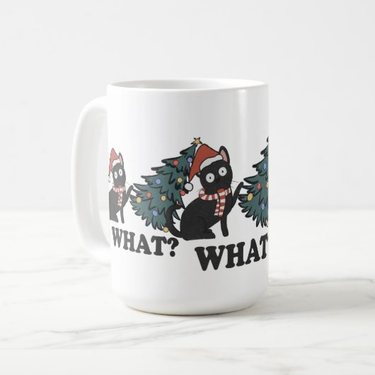 Niedlich, was die lustige Katze in Hut mit Baumwei Kaffeetasse (Vorderseite Links)