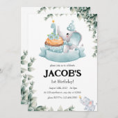 Niedlich Watercolor Baby Elephant erster Geburtsta Einladung (Vorne/Hinten)