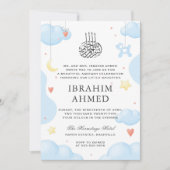 Niedlich Watercolor Blue Islamic Aqiqa Aqeeqa Baby Einladung (Vorderseite)