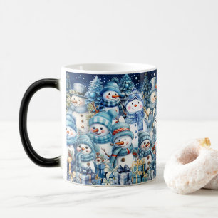Niedlich Watercolor Blue Snowman Family Verwandlungstasse