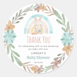 Niedlich Watercolor Bunny Baby Dusche Vielen Dank Runder Aufkleber