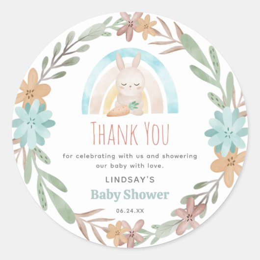 Niedlich Watercolor Bunny Baby Dusche Vielen Dank Runder Aufkleber (Vorderseite)