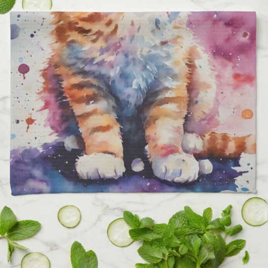 Niedlich Watercolor Ginger Kitten Geschirrtuch (Gefaltet)