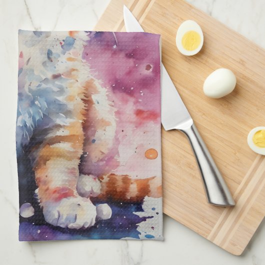 Niedlich Watercolor Ginger Kitten Geschirrtuch (Viertel Falte)