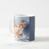 Niedlich Watercolor Ginger Kitten Schnee Weihnacht Kaffeetasse (Vorderseite Links)
