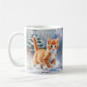 Niedlich Watercolor Ginger Kitten Schnee Weihnacht Kaffeetasse (Links)