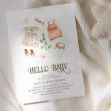 Niedlich Watercolor Hello Baby Girl Babydusche