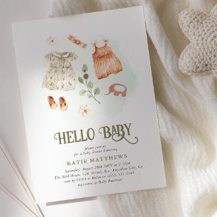 Niedlich Watercolor Hello Baby Girl Babydusche Einladung