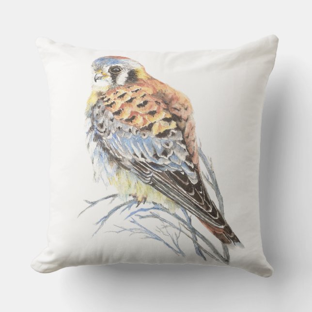 Niedlich Watercolor Kestrel Sparrow Hawk Bird Kissen (Vorderseite)