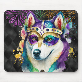 NIEDLICH WATERCOLOR MARDI GRAS SIBERIAN HUSKY DOG MOUSEPAD