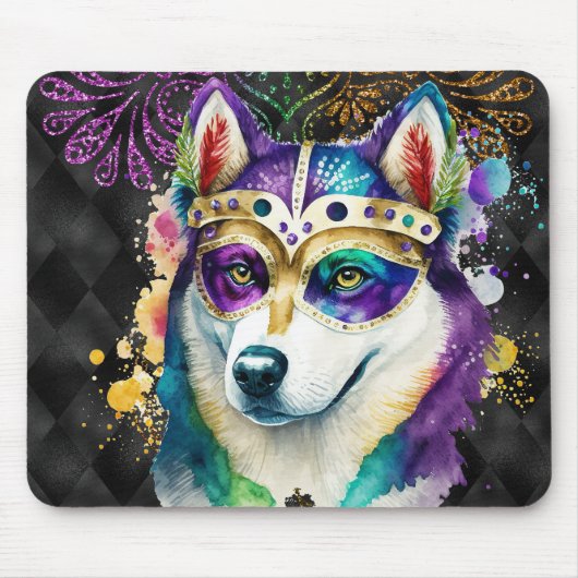 NIEDLICH WATERCOLOR MARDI GRAS SIBERIAN HUSKY DOG MOUSEPAD (Vorne)