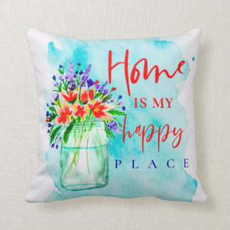 Niedlich Watercolor Mason Jar Blume Zuhause Happy Kissen