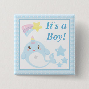 Niedlich Watercolor Narwhal Babydusche Es ist ein  Button