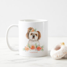 Niedlich Watercolor Shih Tzu Peach Floral Personal