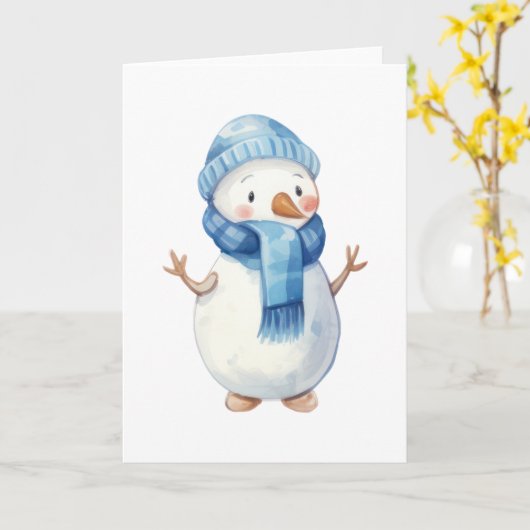 Niedlich Watercolor Snowman Karte (Gelbe Blume)