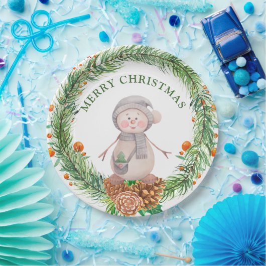 Niedlich Watercolor Snowman Pappteller (Party)