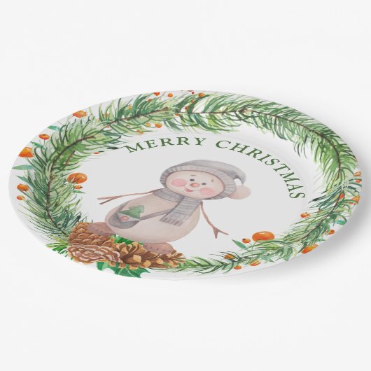 Niedlich Watercolor Snowman Pappteller (Schrägansicht)