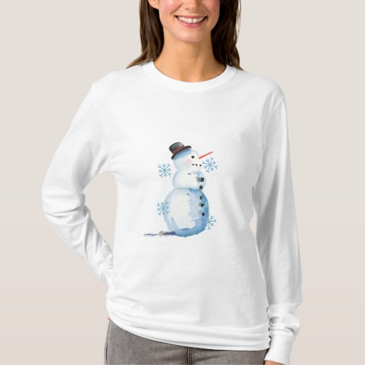 Niedlich Watercolor Snowman T-Shirt (Vorderseite)