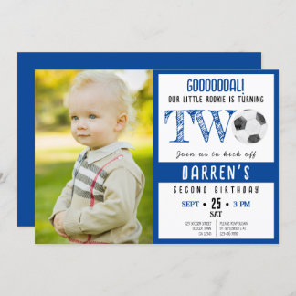 Niedlich Watercolor Soccer Foto 2. Geburtstag Einladung