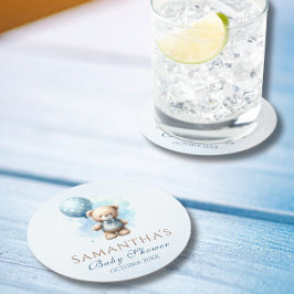 Niedlich Watercolor Teddy Bear Balloon Babydusche Runder Pappuntersetzer